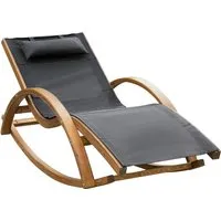 outsunny chaise longue fauteuil berçant à bascule transat bain de soleil rocking chair en bois charge 120 kg grisnull