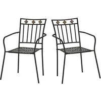 outsunny lot de 2 chaises de jardin en métal époxy façon fer forgé avec mosaïque - accoudoirs
