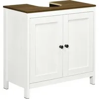 kleankin meuble sous lavabo meuble de salle de bain 2 portes avec étagère 60 x 30 x 60 cm blanc et aspect bois