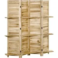 homcom paravent persienne en bois séparateur de pièce pliable 4 panneaux avec 3 étagères 162 x 170 cm coloris bois naturel   aosom france