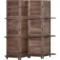 homcom paravent persienne en bois 4 panneaux 162 x 170 cm avec 3 étagères séparateur de pièce pliable cloison de séparation intérieur   aosom france