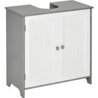 kleankin meuble sous lavabo meuble sous évier placard 2 portes avec étagère 60 x 30 x 60 cm gris blanc   aosom france
