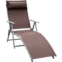 outsunny transat chaise longue bain de soleil pliable dossier inclinable multi-positions têtière fournie 137l x 64l x 101h cm métal époxy textilène 