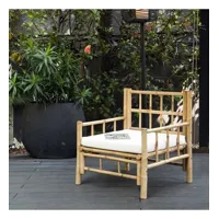 fauteuil de jardin en bambou naturel avec coussin en coton canvas écru taman