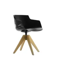 chaise rotative à accoudoirs flow slim vn piètement chêne - noir - chêne blanchi