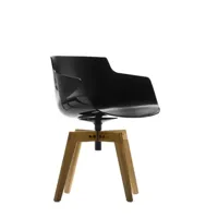 chaise rotative à accoudoirs flow slim piètement chêne - noir - chêne naturel