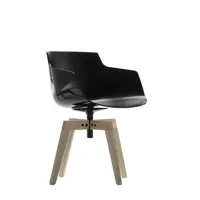 chaise rotative à accoudoirs flow slim piètement chêne - noir - chêne blanchi