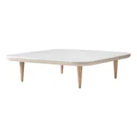 table basse fly - marbre blanc carrera - chêne blanc huilé - 120 x 120 cm