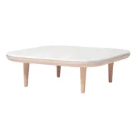 table basse fly - marbre blanc carrera - chêne blanc huilé - 80 x 80 cm