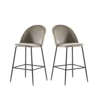 vitikko - lot de 2 fauteuils de bar 65cm en velours et pieds noirs