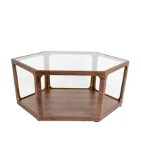 sita - table basse hexagonale en bois et verre - bois foncé