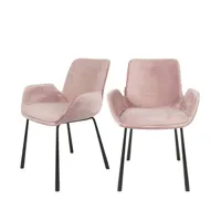 britt - 2 fauteuils de table en velours - rose