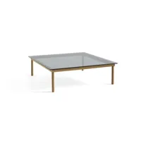table basse kofi carrée - verre teinté gris - chêne verni (à base d'eau) - 120 x 120 cm