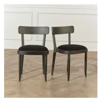 belmont - chaises style moderne en bois massif et velours noir, lot de 2