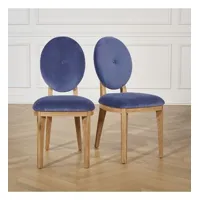 calvin - chaises style contemporain en bois massif et velours, lot de