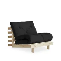 roots - fauteuil convertible 90x200cm en bois naturel et tissu