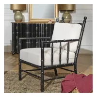 catherine - fauteuil style colonial en bois laqué noir et tissu beige, 1 place