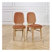 lucette - chaises style moderne en bois massif et velours de coton caramel, lot de 2