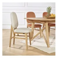 lucette - chaises style moderne en bois massif et lin coton, lot de 2
