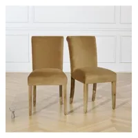 alix - chaises style contemporain en acacia massif et velours de coton