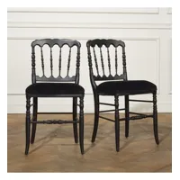 napoleon iii - chaises baroques noires style romantique en bois massif, lot de 2