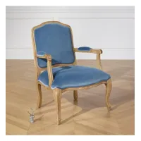ines ? fauteuil style louis xv en bois et tissu 100% coton bleu louis, 1 place
