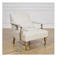 andrew  - fauteuil style romantique en bois et tissu lin premium, 1 place