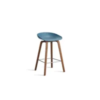about a stool aas 32 - azure blue 2.0 - noyer verni (à base d'eau) - repose-pied acier inoxydable - hauteur d'assise 65 cm - patins plastique