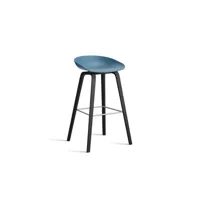 about a stool aas 32 - azure blue 2.0 - vernis noir à base d'eau - repose-pied acier inoxydable - hauteur d'assise 75 cm - patins plastique