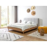 lit 140 x 190 cm olympe tête de lit avec rangement lattes massives et pieds en bois naturel