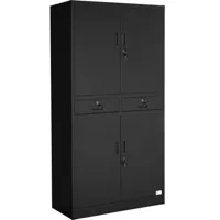 armoire métallique étagère meuble 2 compartiments + 2 tiroirs noir 08_0000377
