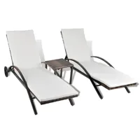 lot de deux chaises longues transat 200 cm avec table résine tressée marron 02_0011912