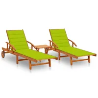 lot de 2 transats chaise longue bain de soleil lit de jardin terrasse meuble d'extérieur avec table et coussins acacia solide 02_0012097