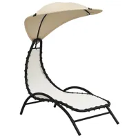 transat chaise longue bain de soleil lit de jardin terrasse meuble d'extérieur avec auvent crème 167x80x195 cm tissu et acier 02_0012271