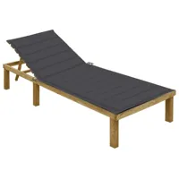 transat chaise longue bain de soleil lit de jardin terrasse meuble d'extérieur avec coussin anthracite bois de pin imprégné 02_0012283