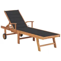 transat chaise longue bain de soleil lit de jardin terrasse meuble d'extérieur avec coussin anthracite bois de teck solide 02_0012284