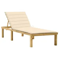 transat chaise longue bain de soleil lit de jardin terrasse meuble d'extérieur avec coussin crème bois de pin imprégné 02_0012435