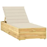 transat chaise longue bain de soleil lit de jardin terrasse meuble d'extérieur avec coussin crème bois de pin imprégné 02_0012436