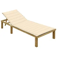 transat chaise longue bain de soleil lit de jardin terrasse meuble d'extérieur avec coussin crème bois de pin imprégné 02_0012437