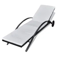 transat chaise longue bain de soleil lit de jardin terrasse meuble d'extérieur avec coussin et roues résine tressée noir 02_0012451