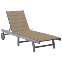 transat chaise longue bain de soleil lit de jardin terrasse meuble d'extérieur 200 cm avec coussin gris bois d'acacia solide 02_0012483