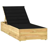 transat chaise longue bain de soleil lit de jardin terrasse meuble d'extérieur avec coussin noir bois de pin imprégné 02_0012498