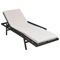 transat chaise longue bain de soleil lit de jardin terrasse meuble d'extérieur avec coussin résine tressée noir 02_0012522