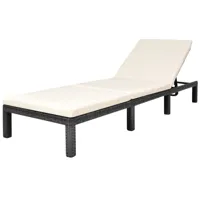 transat chaise longue bain de soleil lit de jardin terrasse meuble d'extérieur avec coussin résine tressée noir 02_0012525