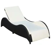 transat chaise longue bain de soleil lit de jardin terrasse meuble d'extérieur avec coussin résine tressée noir 02_0012526