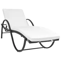 transat chaise longue bain de soleil lit de jardin terrasse meuble d'extérieur avec coussin résine tressée noir 02_0012529