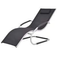 transat chaise longue bain de soleil lit de jardin terrasse meuble d'extérieur avec oreiller aluminium et textilène noir 02_0012553