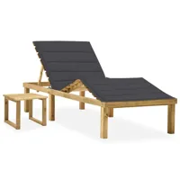 transat chaise longue bain de soleil lit de jardin terrasse meuble d'extérieur 200 x 70 x (31,5-77) cm avec table et coussin pin imprégné 02_0012672