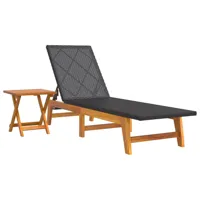 transat chaise longue bain de soleil lit de jardin terrasse meuble d'extérieur avec table résine tressée et bois massif d'acacia 02_0012692