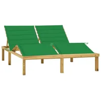 transat chaise longue bain de soleil lit de jardin terrasse meuble d'extérieur double et coussins vert bois de pin imprégné 02_0012760